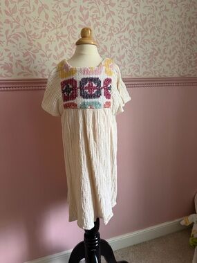Zara Cream gauze Dress with Colorful Embroidered Yoke